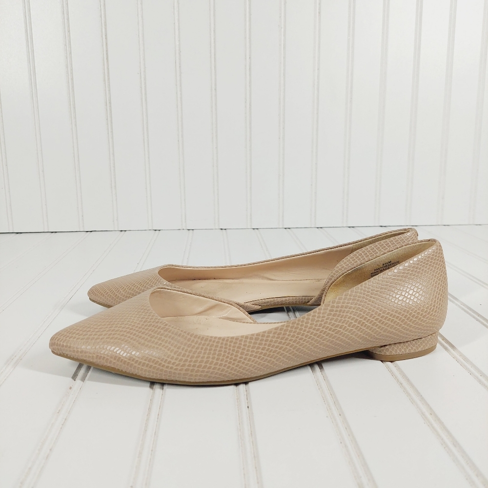 Nine West Observe Nude Snakeskin Pointed Toe D’Orsay Flats A291